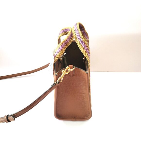 Coach CBG91 Straw Webbing Smith Tote 24 Crossbody Handbag Redwood Multi - Picture 5 of 7